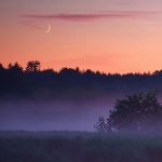 sunset, mist and moon