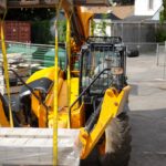 Forklift truck lifting solar panels